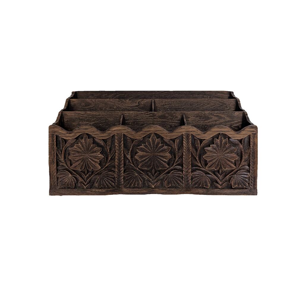 Vintage LERNER Carved Faux Wood Letter Holder Mail Organizer Storage Caddy Desk